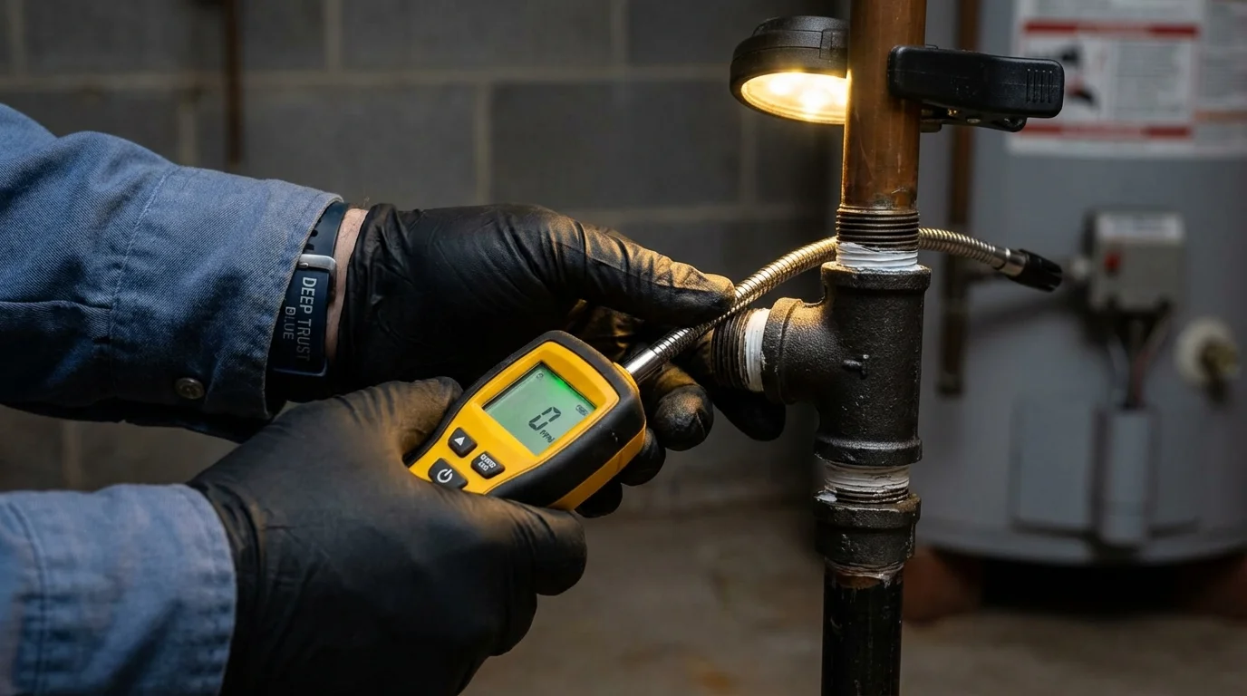 Gas leak detection with electronic sniffer by Johns Plumbing LLC in Cosmopolis