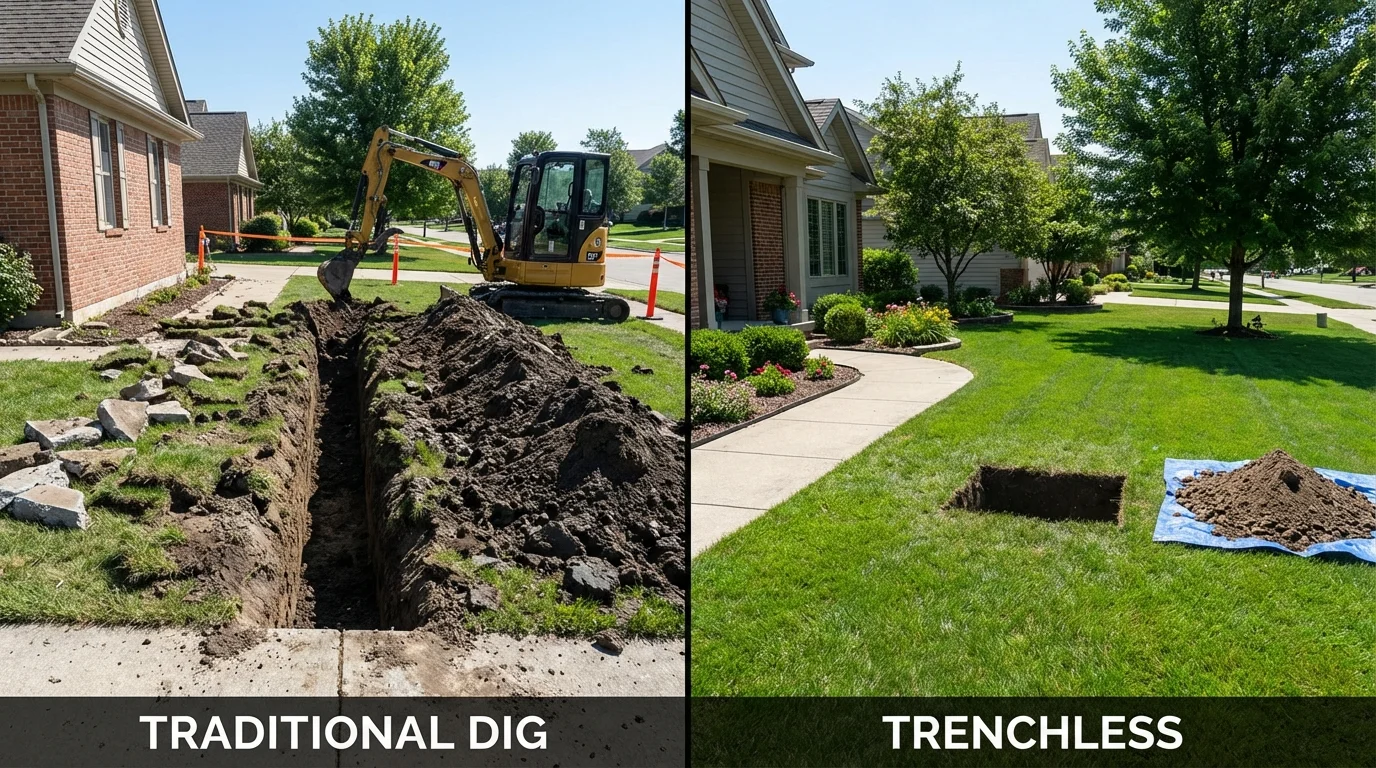 Trenchless sewer repair with minimal yard damage versus traditional excavation in Cosmopolis, WA